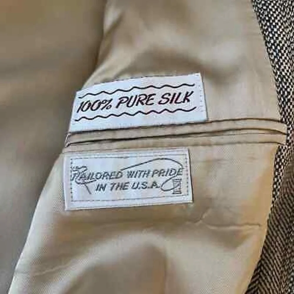 Christian Brooks Tan Blazer Size 46R Pure Silk‎ Luxury Khaki Sport Coat Jacket